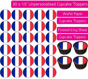 France Flag - 30 Cupcake Toppers