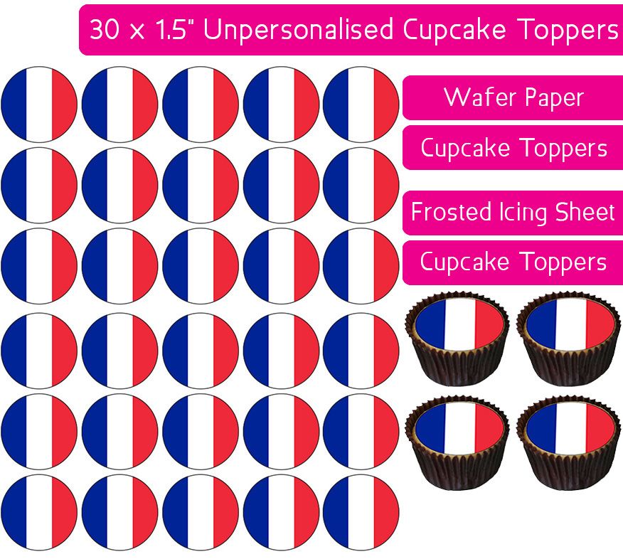 France Flag - 30 Cupcake Toppers