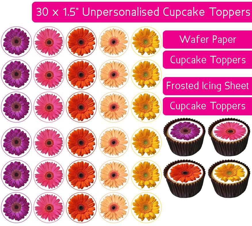 Gerbera Flowers - 30 Cupcake Toppers
