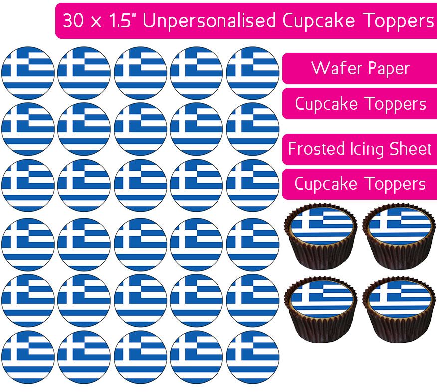 Greece Flag - 30 Cupcake Toppers