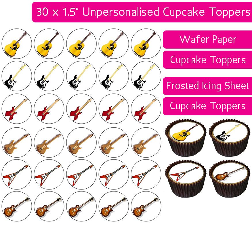 Guitars - 30 Cupcake Toppers