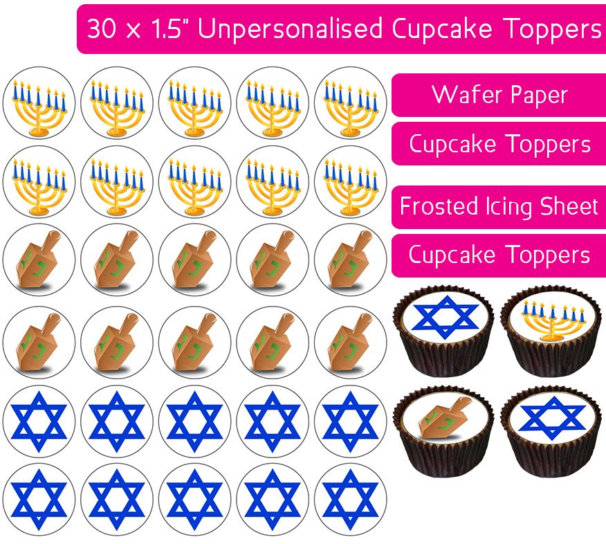 Hanukkah - 30 Cupcake Toppers