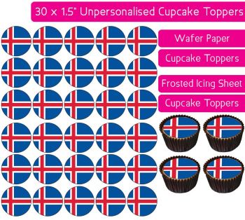 Iceland Flag - 30 Cupcake Toppers