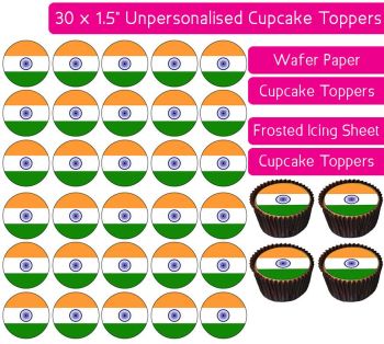 India Flag - 30 Cupcake Toppers