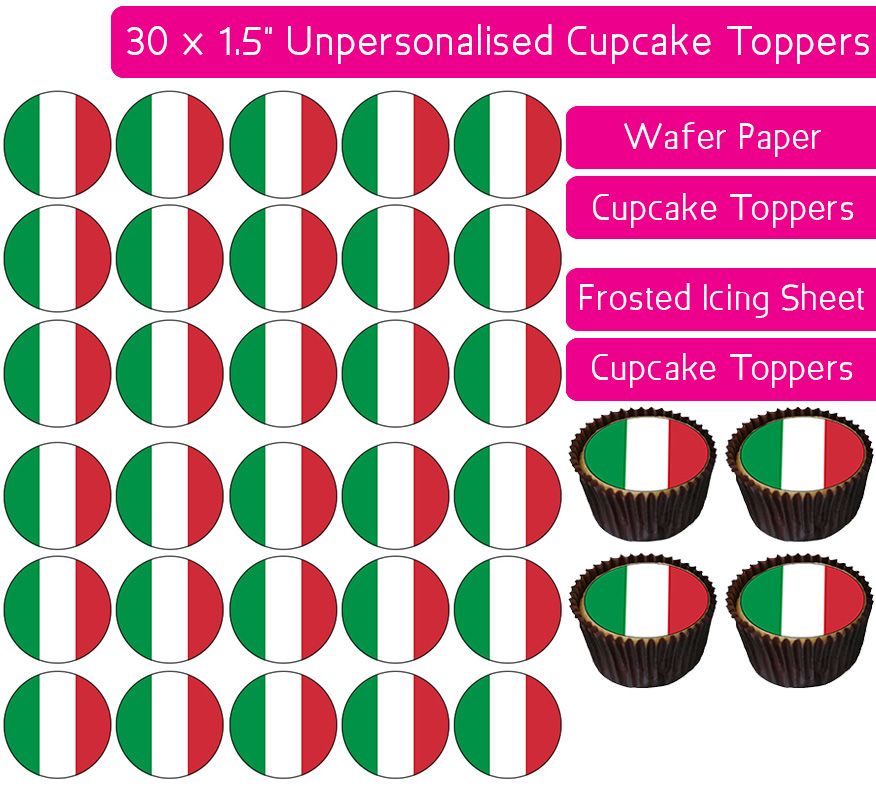 Italy Flag - 30 Cupcake Toppers