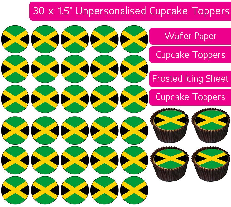 Jamaica Flag - 30 Cupcake Toppers