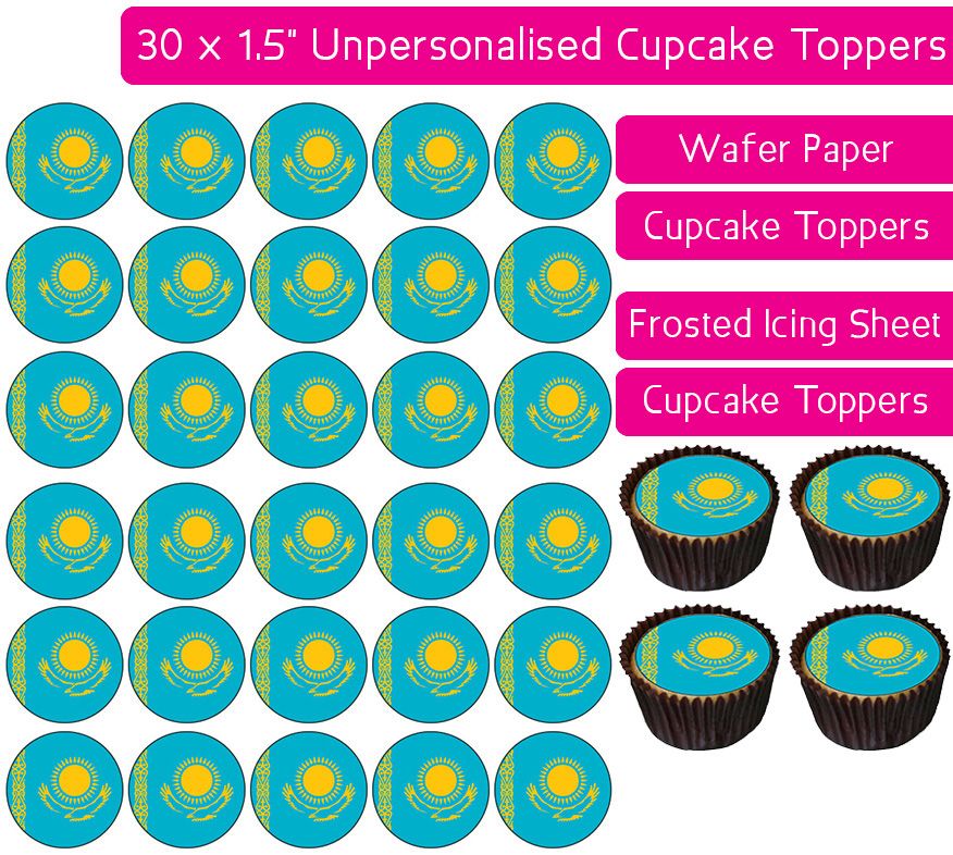 Kazakhstan Flag - 30 Cupcake Toppers