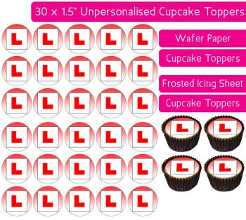 L Plate - Red - 30 Cupcake Toppers