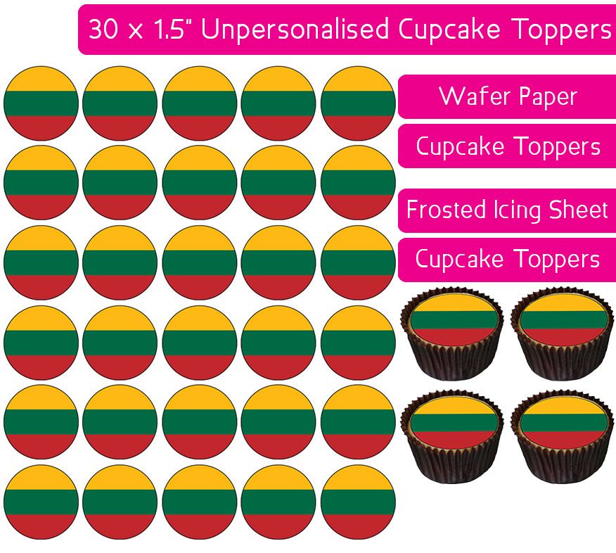 Lithuania Flag - 30 Cupcake Toppers