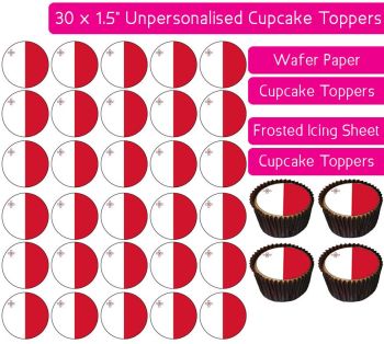 Malta Flag - 30 Cupcake Toppers