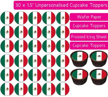 Mexico Flag - 30 Cupcake Toppers