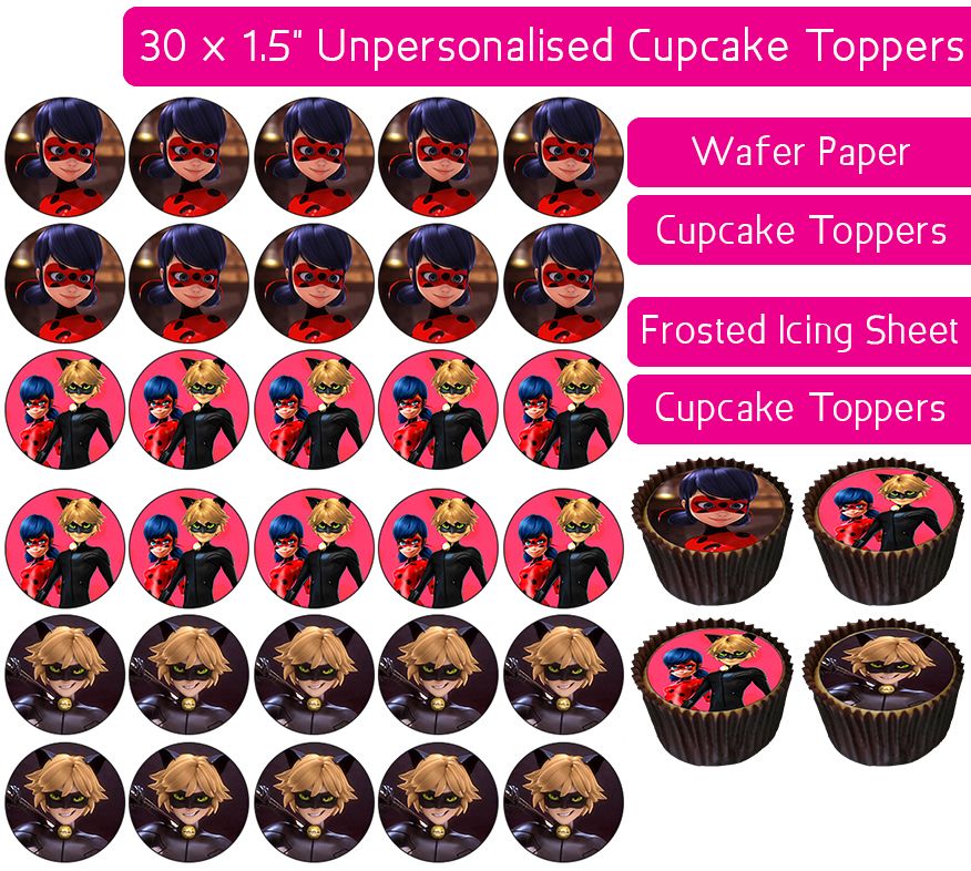 Miraculous Ladybug - 30 Cupcake Toppers