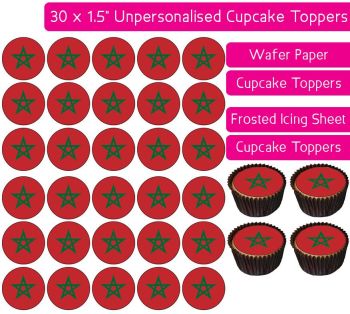 Morocco Flag - 30 Cupcake Toppers