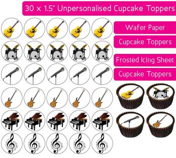 Musical Instruments - 30 Cupcake Toppers
