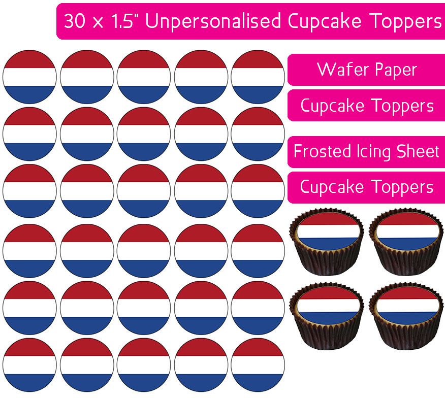 Netherlands Flag - 30 Cupcake Toppers