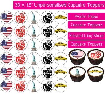 New York - 30 Cupcake Toppers