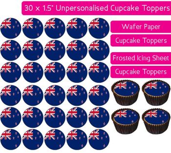 New Zealand Flag - 30 Cupcake Toppers
