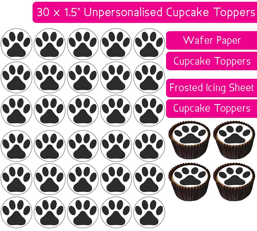 Paw Prints - 30 Cupcake Toppers