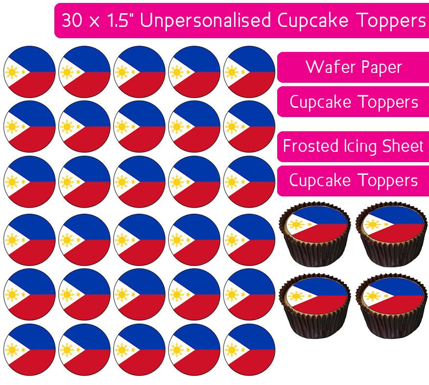 Philippines Flag - 30 Cupcake Toppers