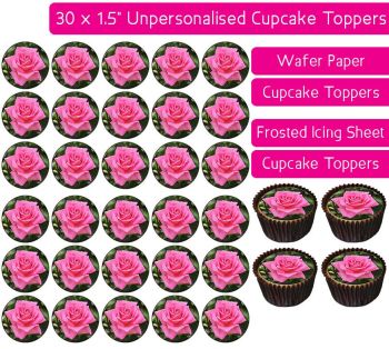Pink Roses - 30 Cupcake Toppers