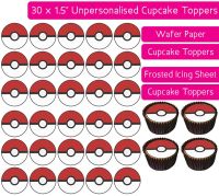 Pokemon Pokeballs - 30 Cupcake Toppers
