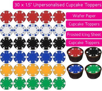 Poker Chip - 30 Cupcake Toppers