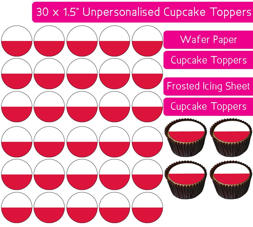 Poland Flag - 30 Cupcake Toppers