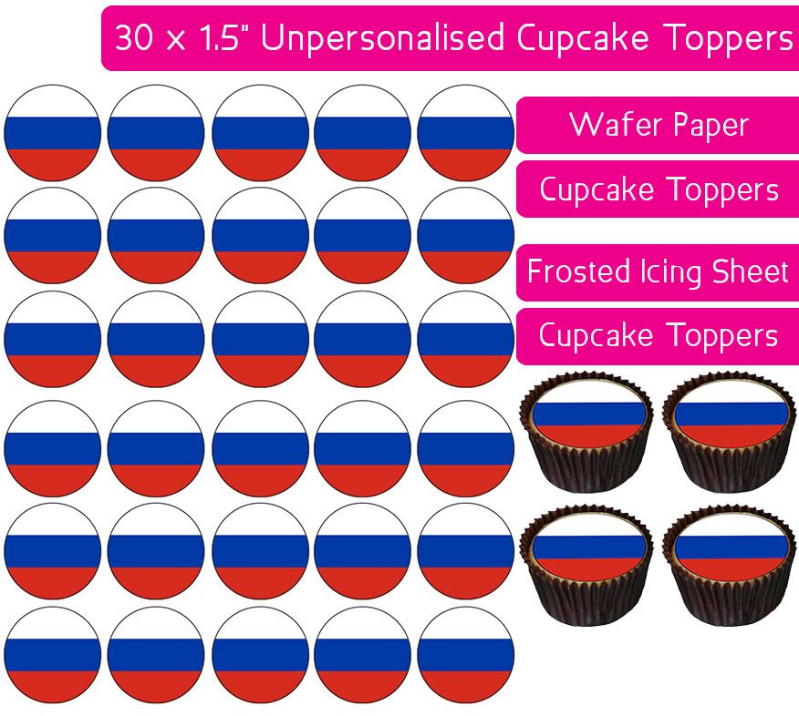 Russia Flag - 30 Cupcake Toppers