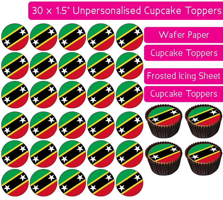 Saint Kitts & Nevis Flag - 30 Cupcake Toppers