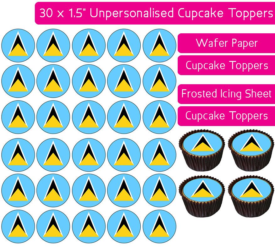 Saint Lucia Flag - 30 Cupcake Toppers
