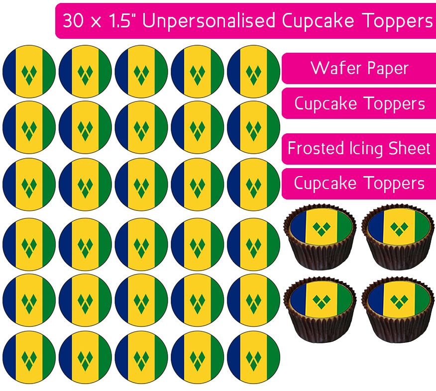 Saint Vincent & Grenadine Flag - 30 Cupcake Toppers