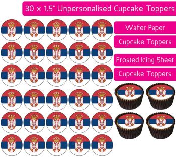 Serbia Flag - 30 Cupcake Toppers