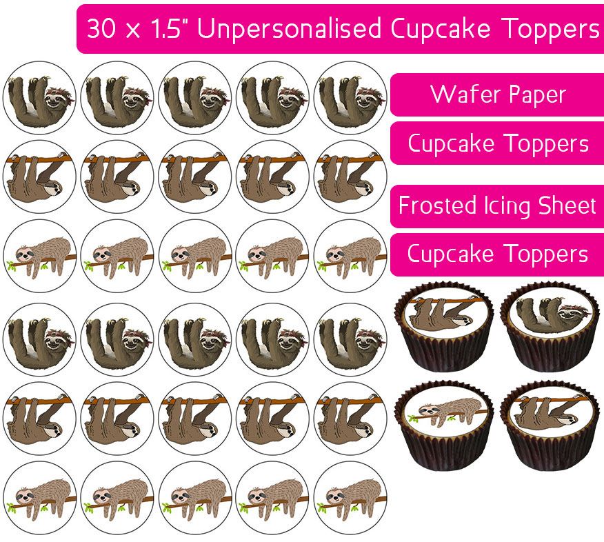 Sloths - 30 Cupcake Toppers