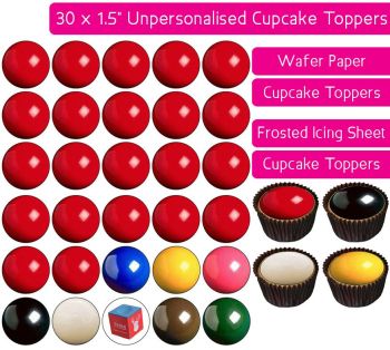 Snooker Balls - 30 Cupcake Toppers