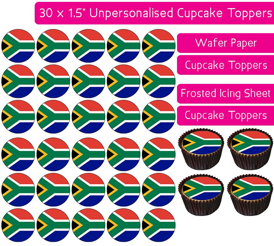 South Africa Flag - 30 Cupcake Toppers