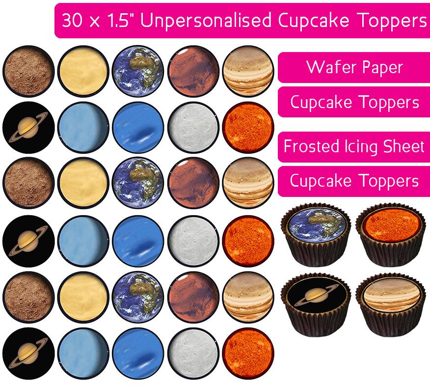 Space Planets - 30 Cupcake Toppers