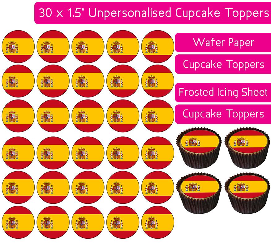 Spain Flag - 30 Cupcake Toppers