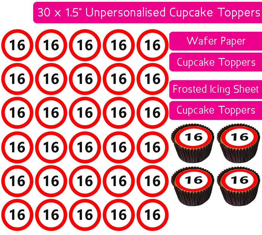 Speed Sign - Number 16 - 30 Cupcake Toppers