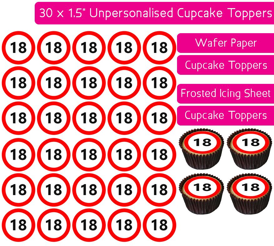 Speed Sign - Number 18 - 30 Cupcake Toppers