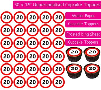 Speed Sign - Number 20 - 30 Cupcake Toppers
