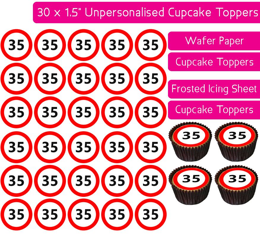 Speed Sign - Number 35 - 30 Cupcake Toppers
