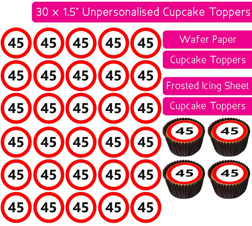 Speed Sign - Number 45 - 30 Cupcake Toppers