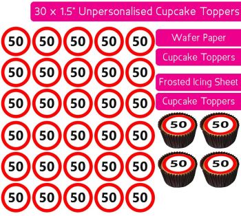 Speed Sign - Number 50 - 30 Cupcake Toppers