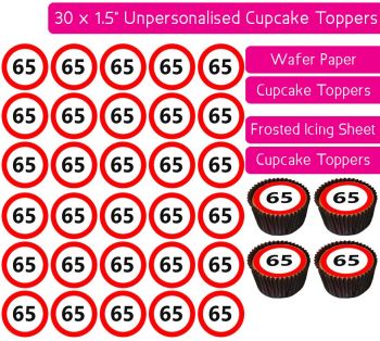 Speed Sign - Number 65 - 30 Cupcake Toppers