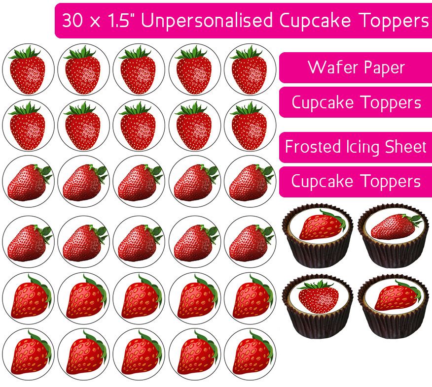 Strawberries - 30 Cupcake Toppers