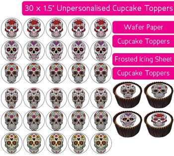 Sugar Skulls - 30 Cupcake Toppers