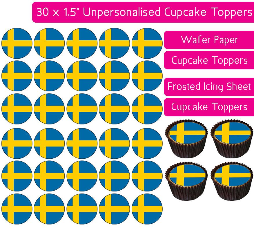 Sweden Flag - 30 Cupcake Toppers