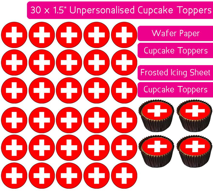 Switzerland Flag - 30 Cupcake Toppers