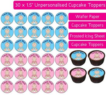 Team Blue/Pink Baby - 30 Cupcake Toppers