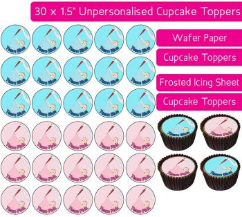 Team Blue/Pink Stork - 30 Cupcake Toppers